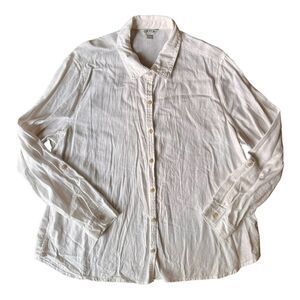ORVIS Shirt Womens XXL Ivory Linen Rayon Button Down Long Sleeve Roll Tab